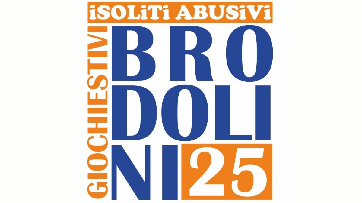 Logo Brodolini 25 con scritte "I Soliti Abusivi", "Giochi Estivi" e "25ª edizione" in arancione e blu.
