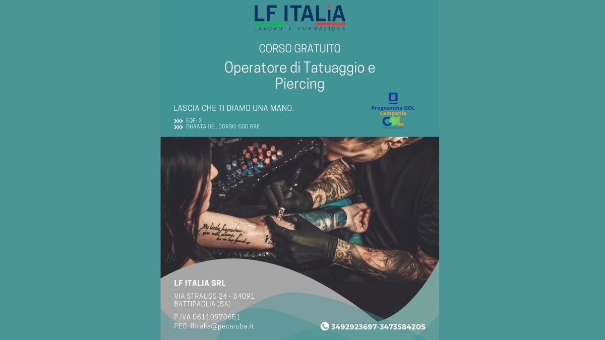 Corso gratuito Operatore di Tatuaggio e Piercing a Battipaglia con certificazione finale